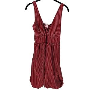 Y2K Pacific Flex Red Black Striped Empire V-Neck Sleeveless Bubble Mini Dress S